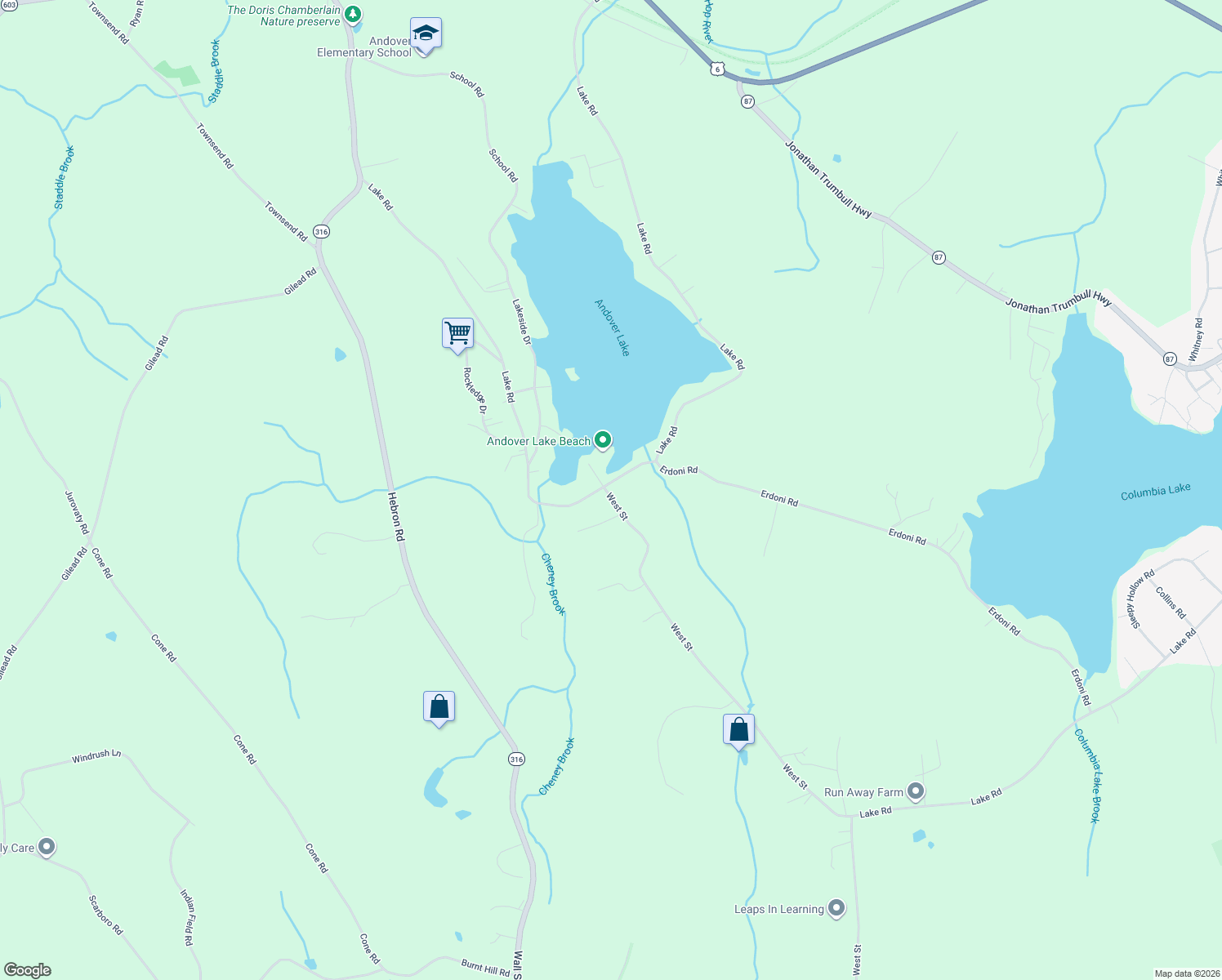 map of restaurants, bars, coffee shops, grocery stores, and more near 3 West Street in Andover