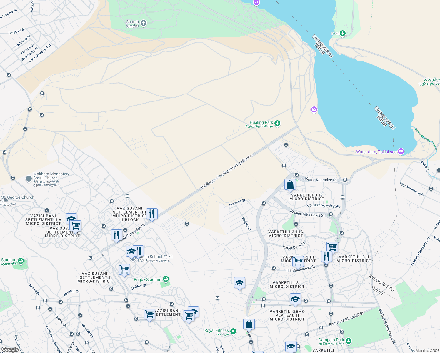 map of restaurants, bars, coffee shops, grocery stores, and more near მარშალ ი. პილსუდსკის გამზირი in T'bilisi