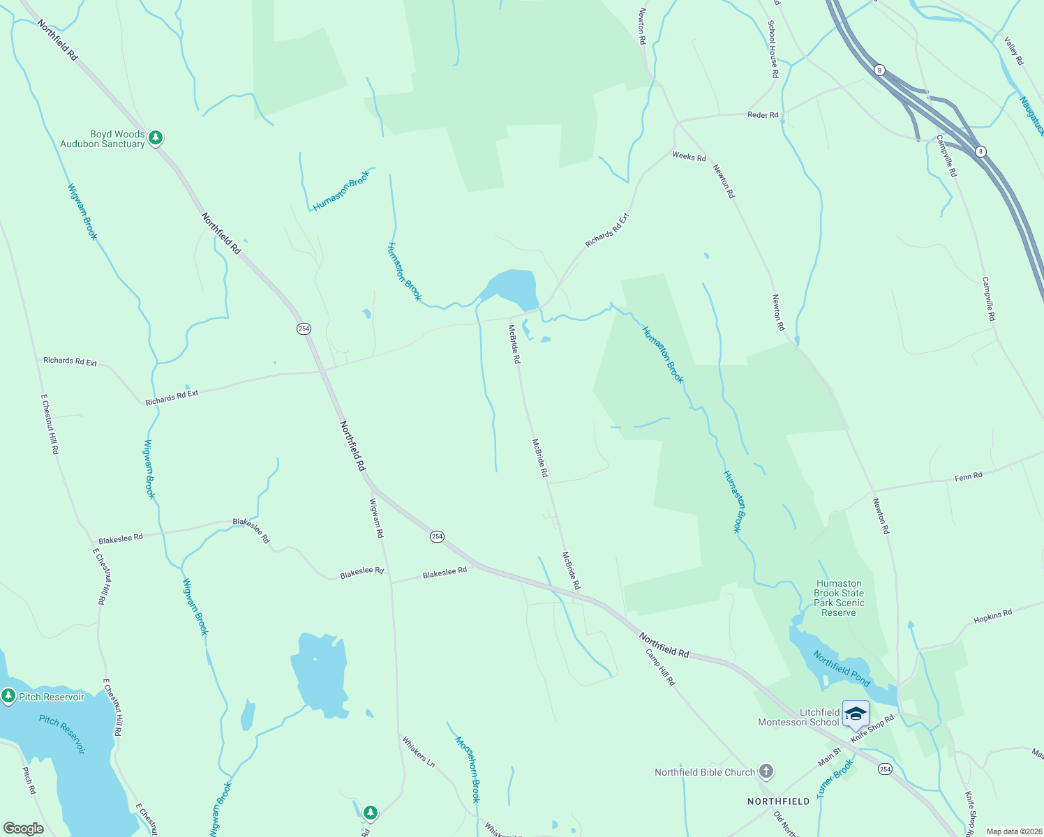 map of restaurants, bars, coffee shops, grocery stores, and more near 85 McBride Road in Litchfield