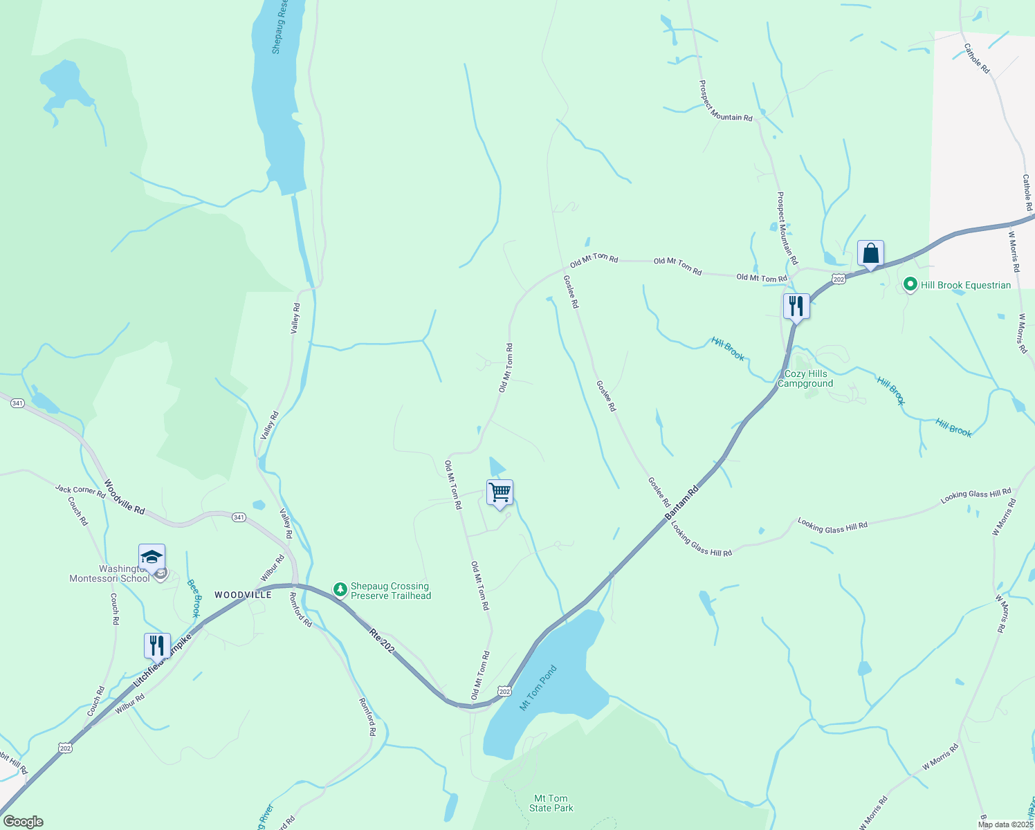 map of restaurants, bars, coffee shops, grocery stores, and more near 187 Old Mount Tom Road in Litchfield