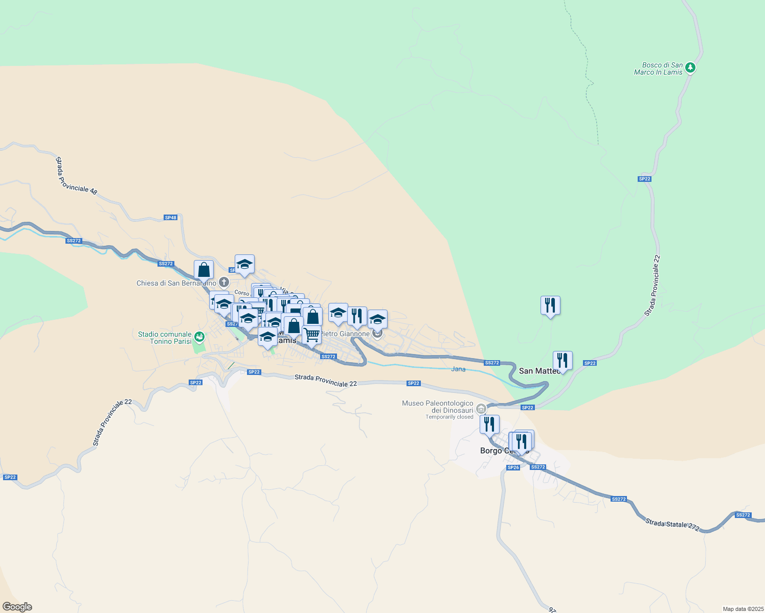 map of restaurants, bars, coffee shops, grocery stores, and more near 34 Via Fausto Coppi in Provincia di Foggia