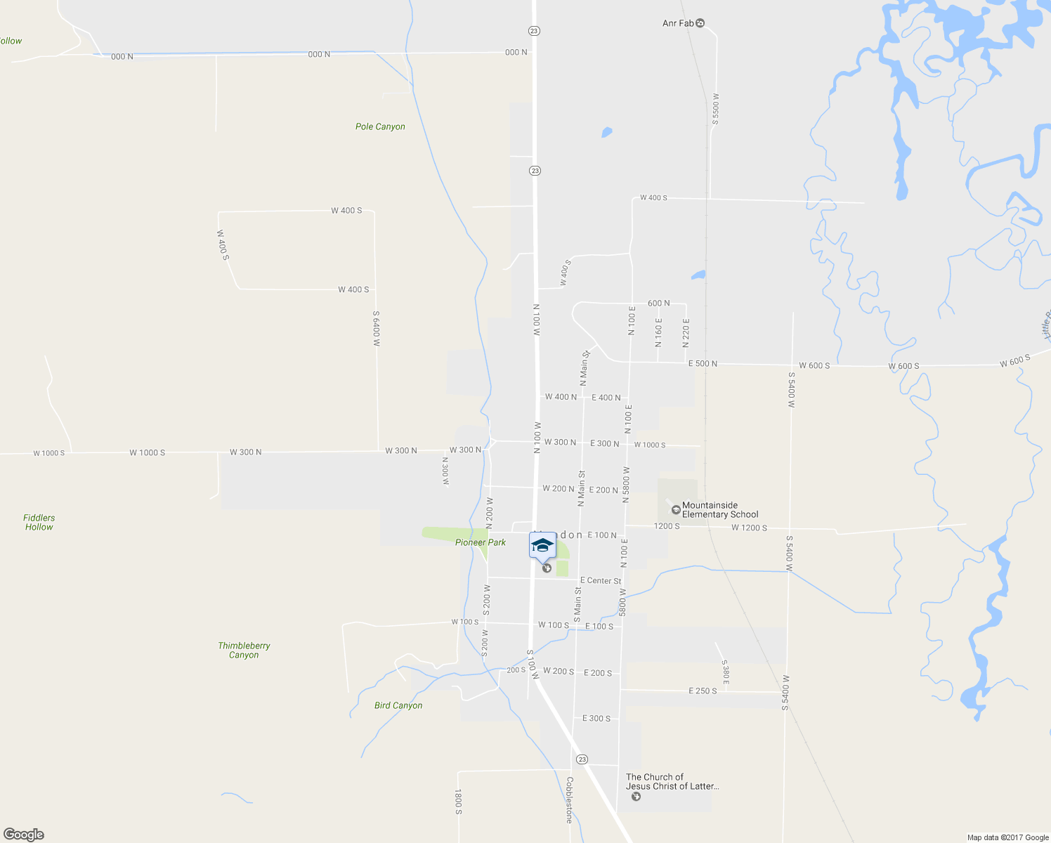 map of restaurants, bars, coffee shops, grocery stores, and more near 343 North 100 West in Mendon