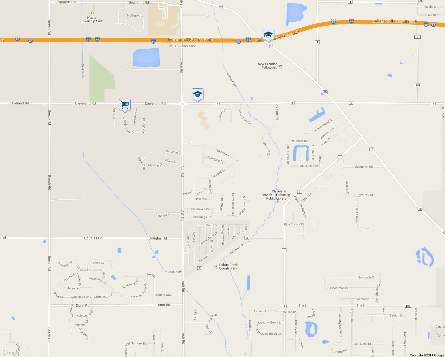map of restaurants, bars, coffee shops, grocery stores, and more near 30685 Spring Meadow Court in Granger
