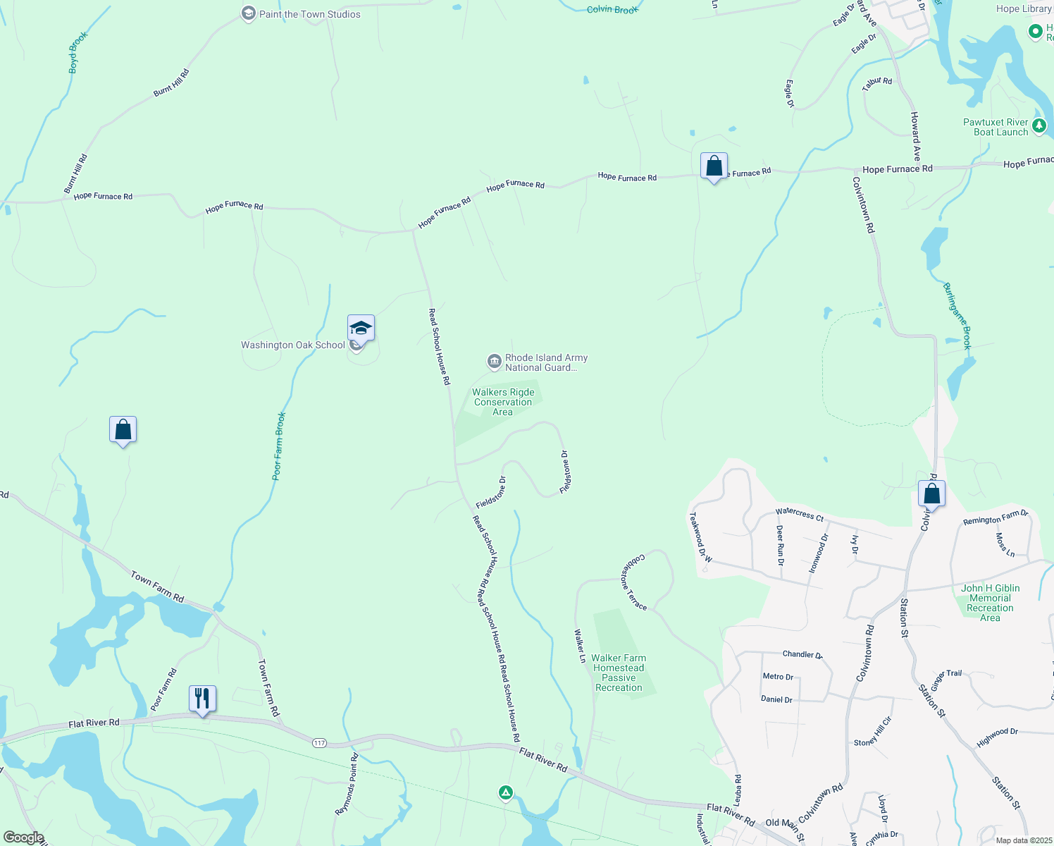 map of restaurants, bars, coffee shops, grocery stores, and more near 59 Fieldstone Drive in Coventry