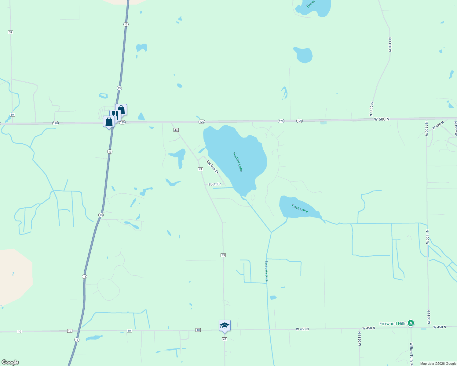 map of restaurants, bars, coffee shops, grocery stores, and more near 53510 Laplace Dr in Middlebury