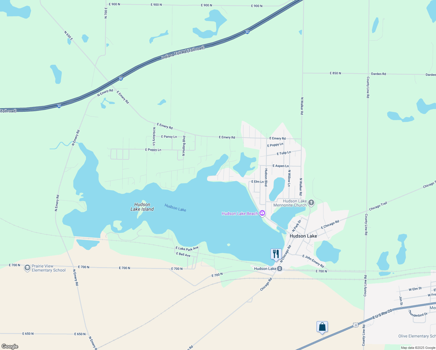 map of restaurants, bars, coffee shops, grocery stores, and more near 7763 E East Park Ln in New Carlisle