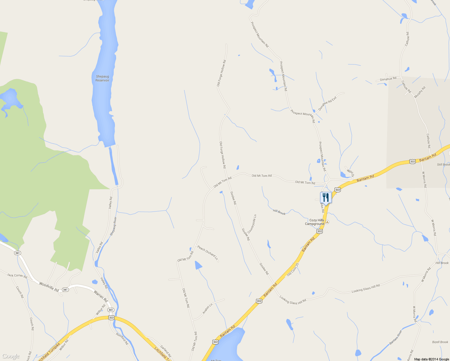 map of restaurants, bars, coffee shops, grocery stores, and more near 132 Old Mt Tom Rd in Litchfield
