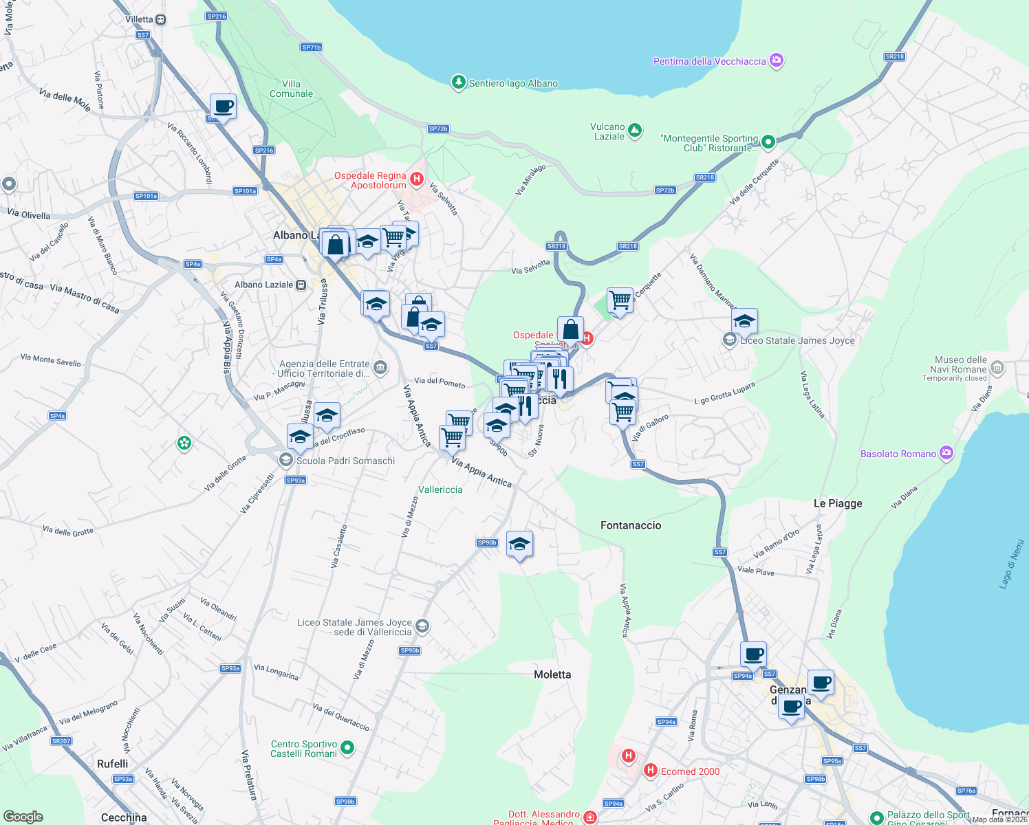 map of restaurants, bars, coffee shops, grocery stores, and more near 2 Corso Giuseppe Garibaldi in Ariccia