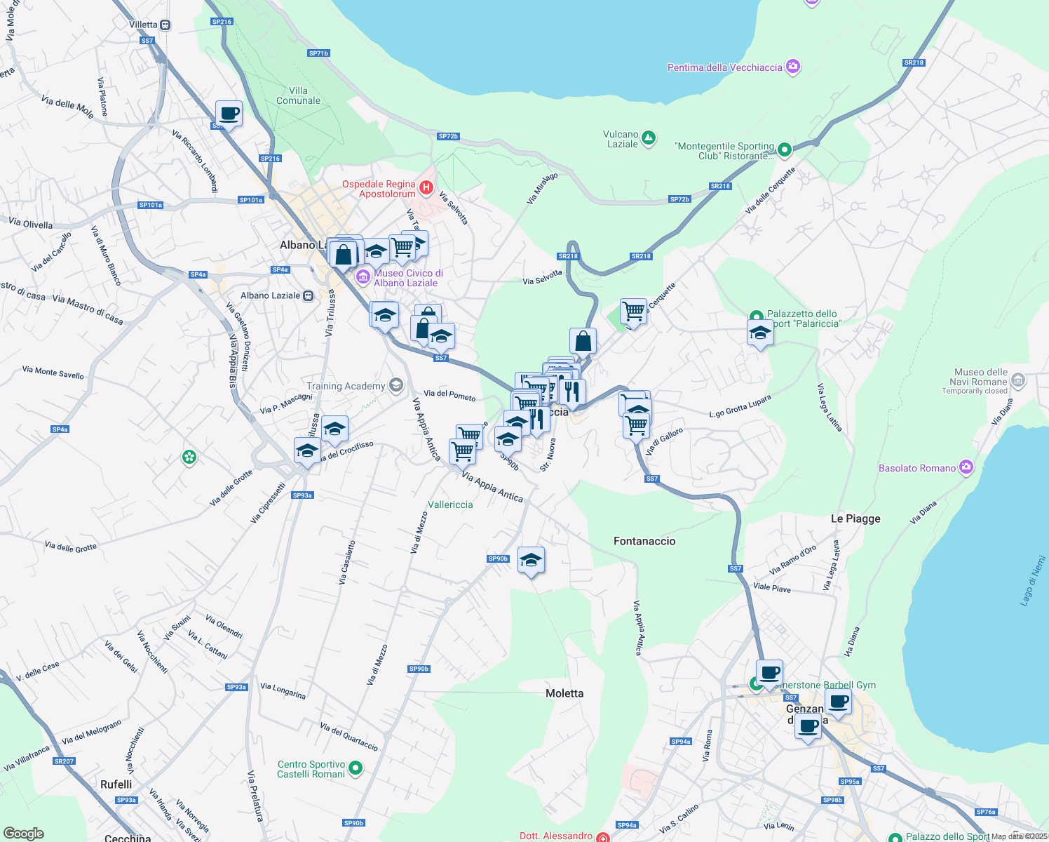 map of restaurants, bars, coffee shops, grocery stores, and more near 2 Corso Giuseppe Garibaldi in Ariccia