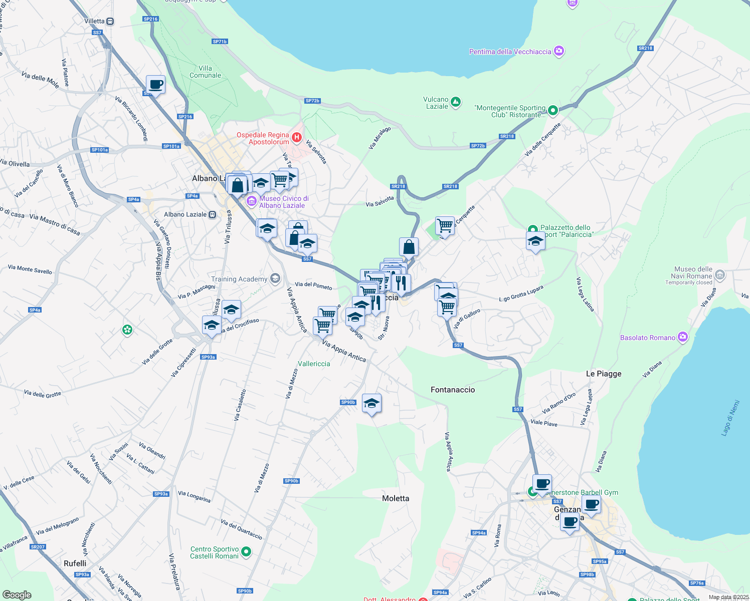 map of restaurants, bars, coffee shops, grocery stores, and more near 2 Corso Giuseppe Garibaldi in Ariccia