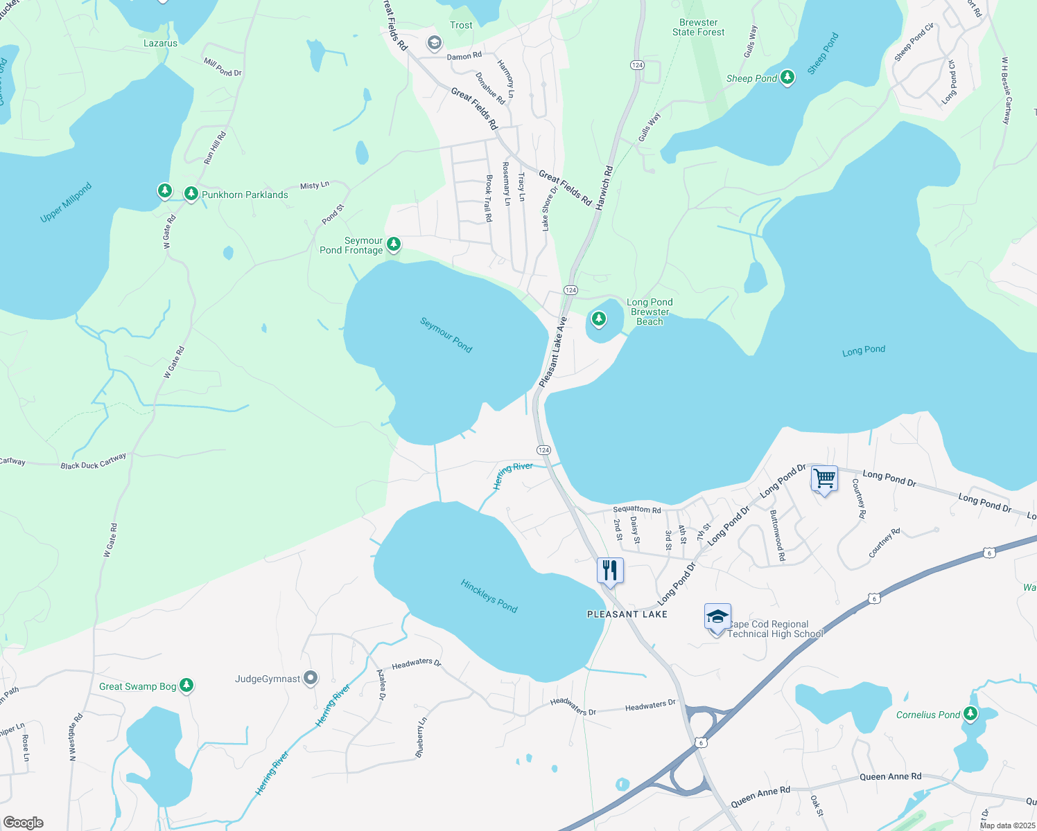 map of restaurants, bars, coffee shops, grocery stores, and more near 532 Pleasant Lake Avenue in Harwich