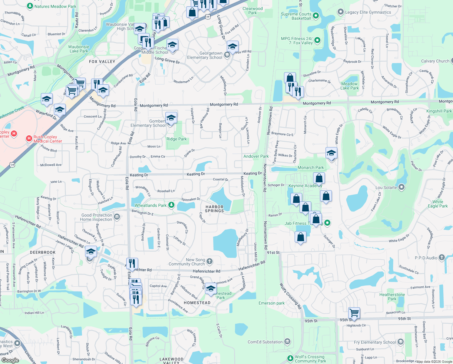 map of restaurants, bars, coffee shops, grocery stores, and more near 3007 Coastal Dr in Aurora