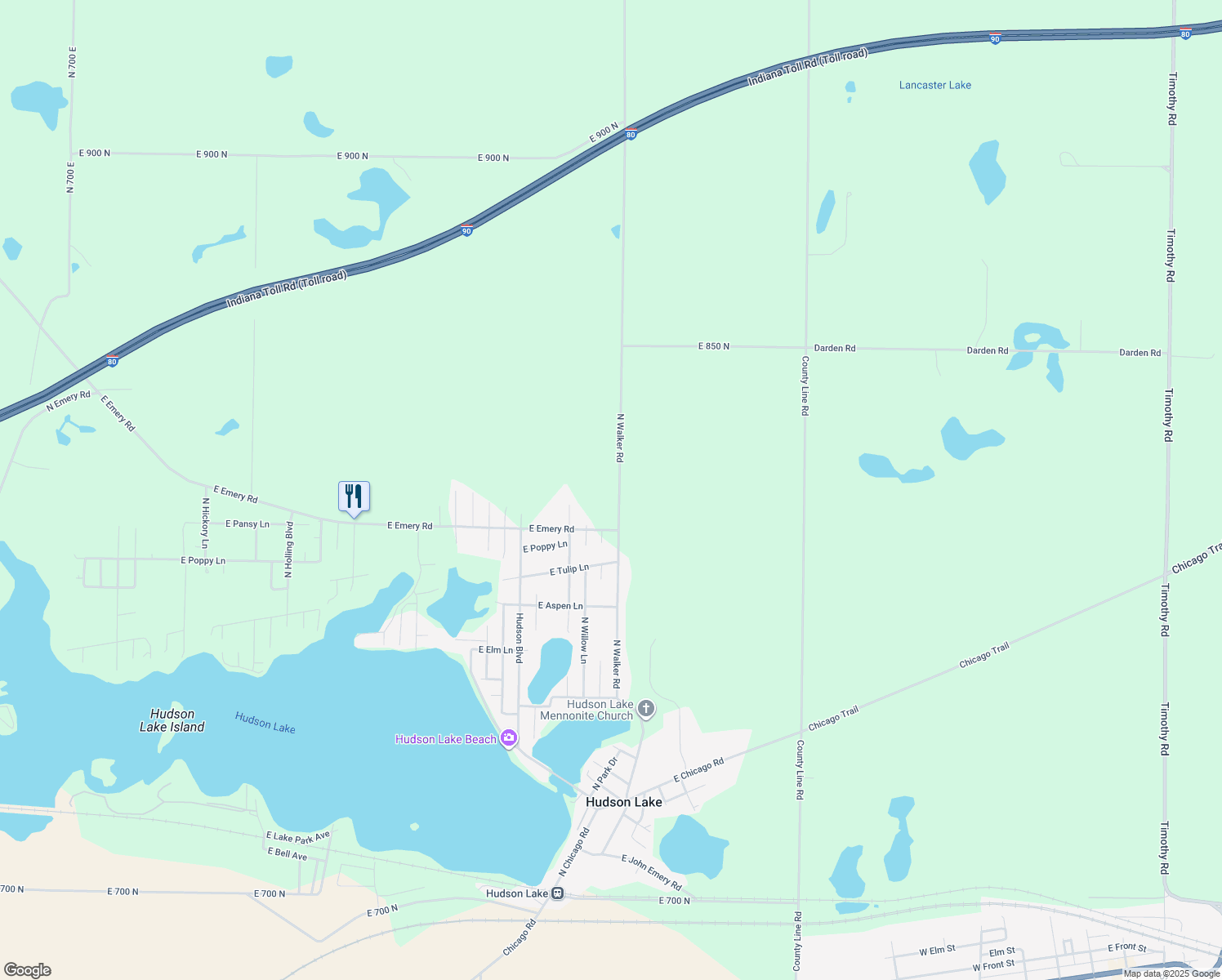 map of restaurants, bars, coffee shops, grocery stores, and more near 8092 North 850 East in New Carlisle