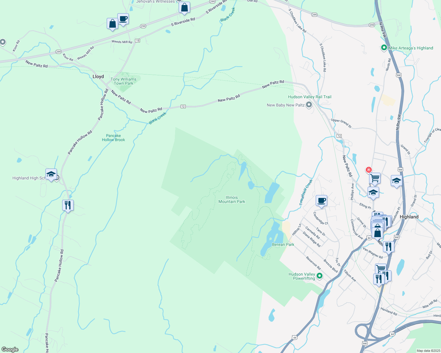 map of restaurants, bars, coffee shops, grocery stores, and more near White Trail in Ulster County