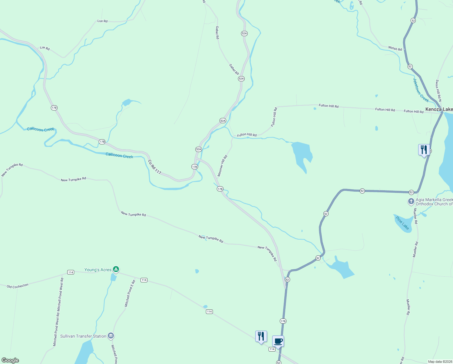 map of restaurants, bars, coffee shops, grocery stores, and more near 12 Mesmer Hill Road in Callicoon