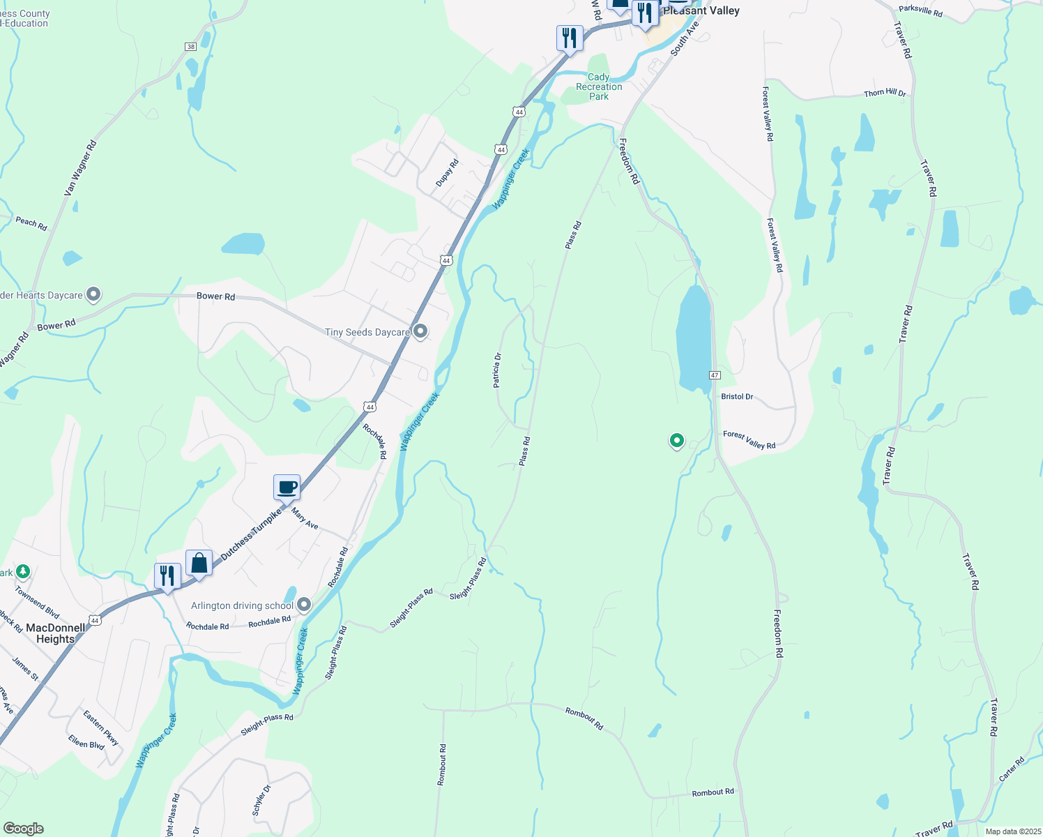 map of restaurants, bars, coffee shops, grocery stores, and more near 6 Patricia Drive in Pleasant Valley