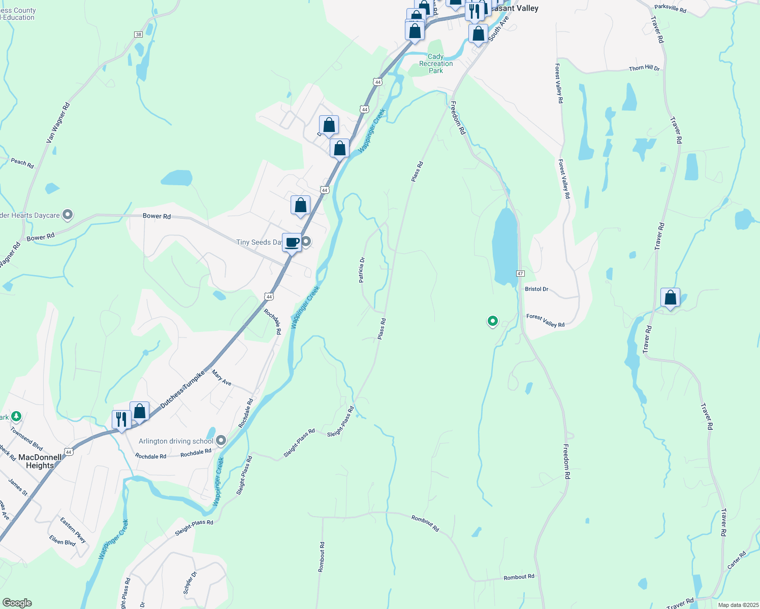 map of restaurants, bars, coffee shops, grocery stores, and more near 6 Patricia Drive in Pleasant Valley