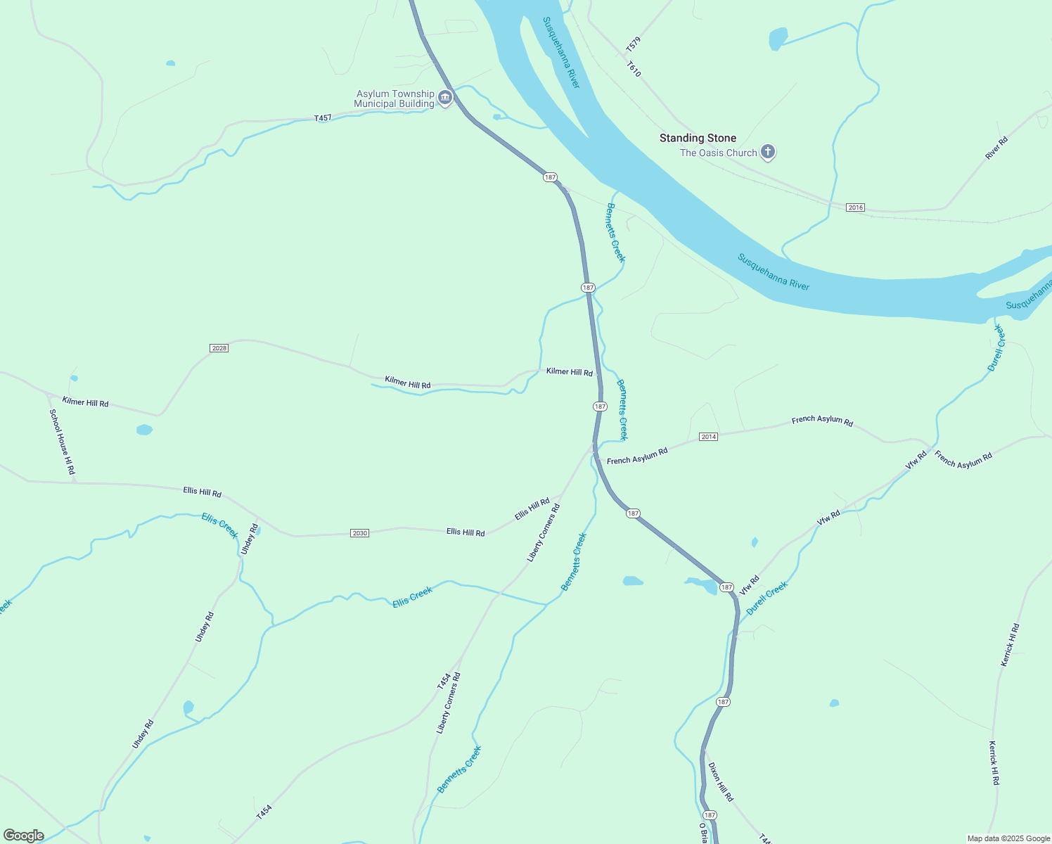 map of restaurants, bars, coffee shops, grocery stores, and more near 18775 Pennsylvania 187 in Towanda