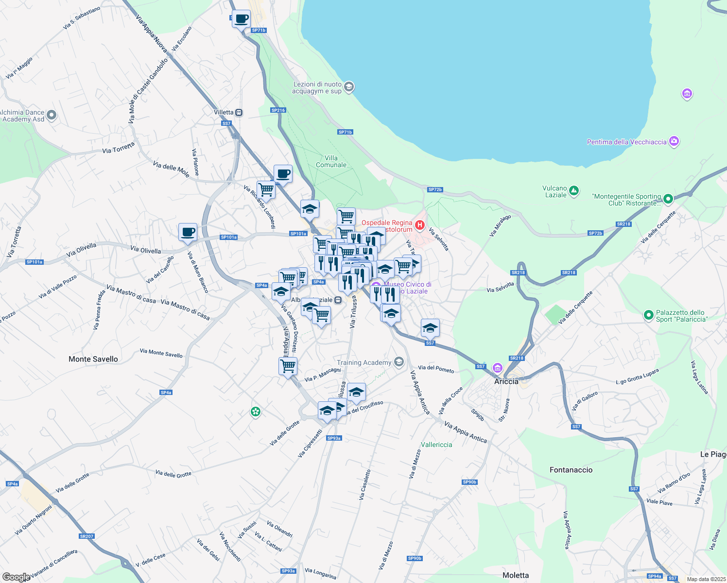 map of restaurants, bars, coffee shops, grocery stores, and more near 6 Borgo Garibaldi in Albano Laziale