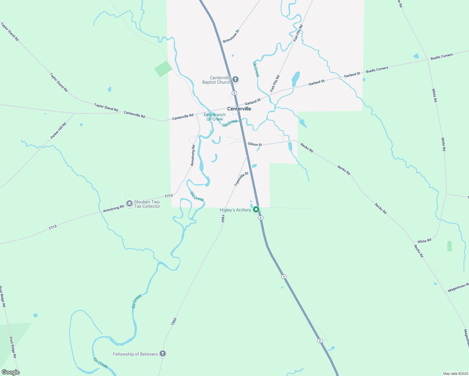 map of restaurants, bars, coffee shops, grocery stores, and more near Tryonville Street in Centerville