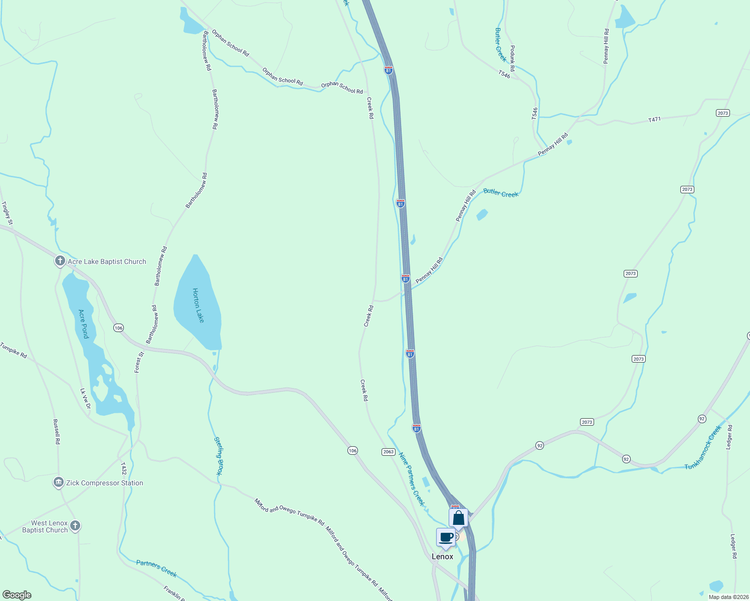 map of restaurants, bars, coffee shops, grocery stores, and more near Pennay Hill Road in Kingsley
