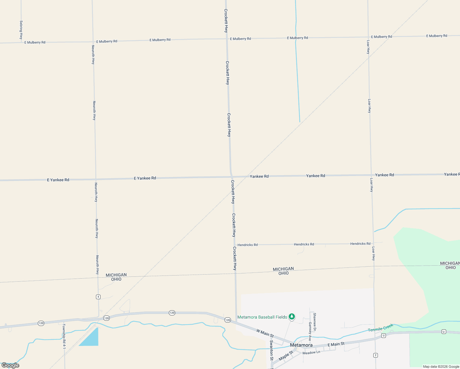 map of restaurants, bars, coffee shops, grocery stores, and more near 13052 Crockett Highway in Blissfield