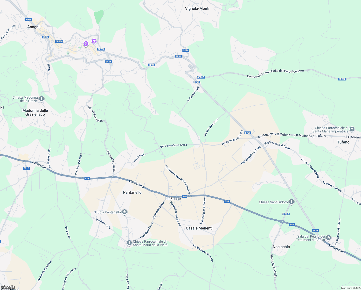 map of restaurants, bars, coffee shops, grocery stores, and more near 10 Via Santa Croce Arena in Provincia di Frosinone