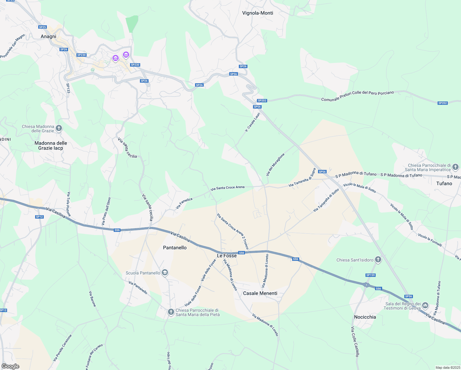 map of restaurants, bars, coffee shops, grocery stores, and more near 10 Via Santa Croce Arena in Provincia di Frosinone