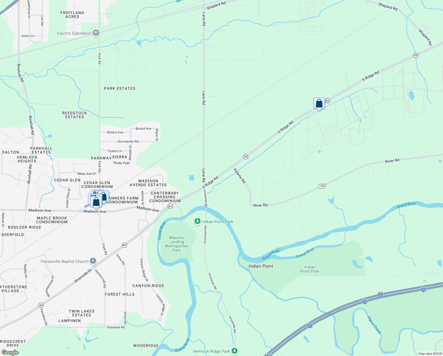 map of restaurants, bars, coffee shops, grocery stores, and more near 2850 S Ridge Rd in Perry