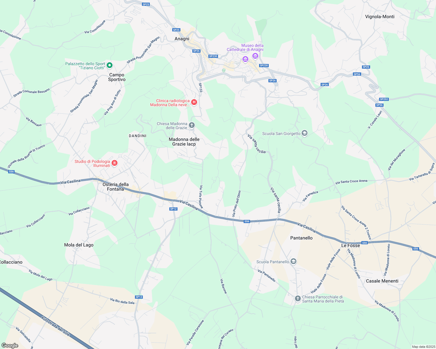 map of restaurants, bars, coffee shops, grocery stores, and more near 12 Via Filonarda in Provincia di Frosinone