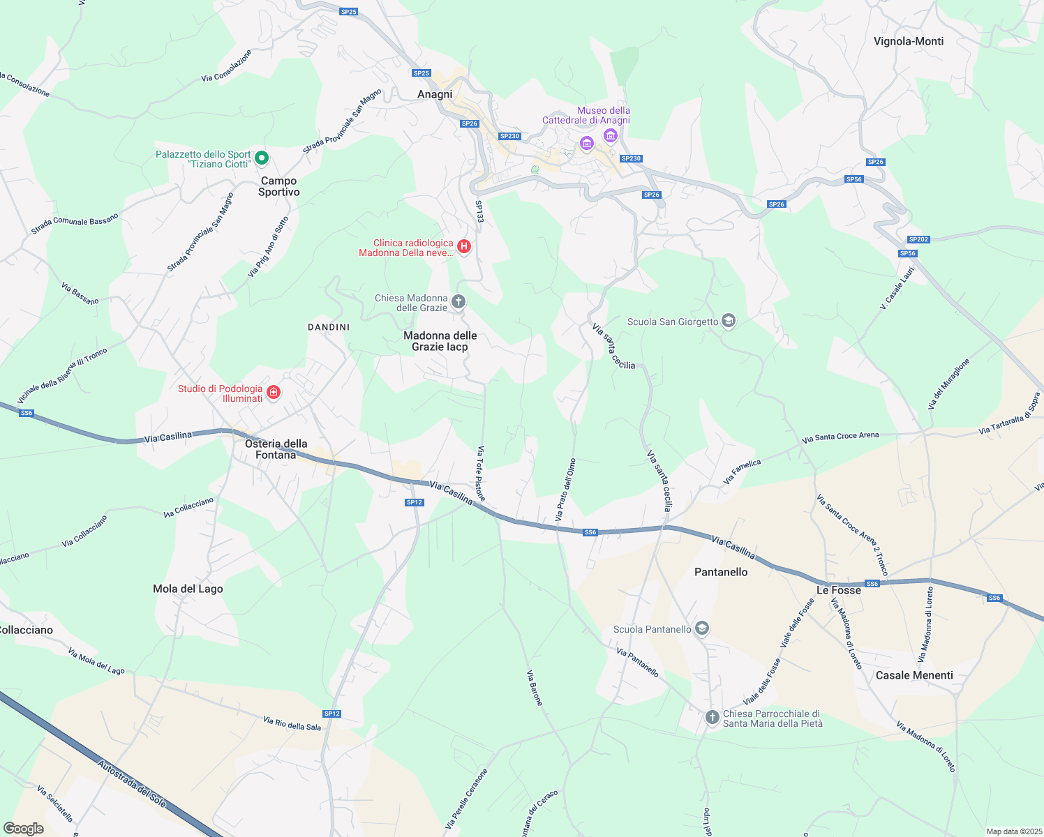 map of restaurants, bars, coffee shops, grocery stores, and more near 12 Via Filonarda in Provincia di Frosinone