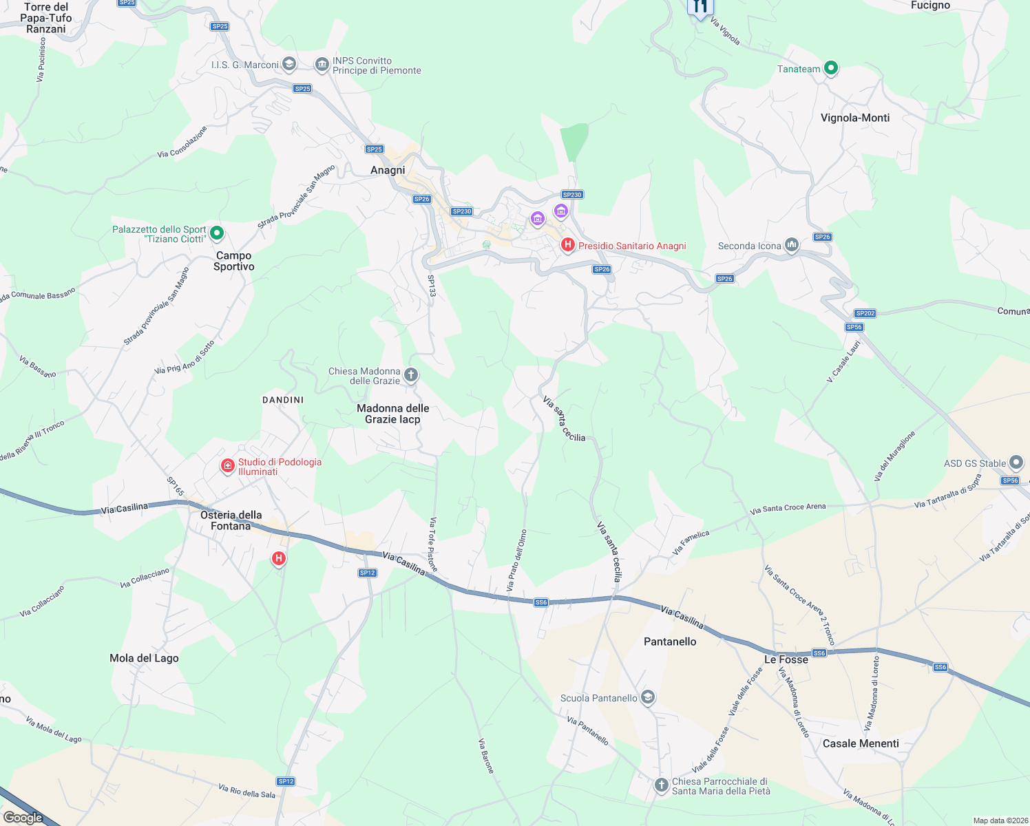 map of restaurants, bars, coffee shops, grocery stores, and more near 16 Via del Capitolo in Provincia di Frosinone