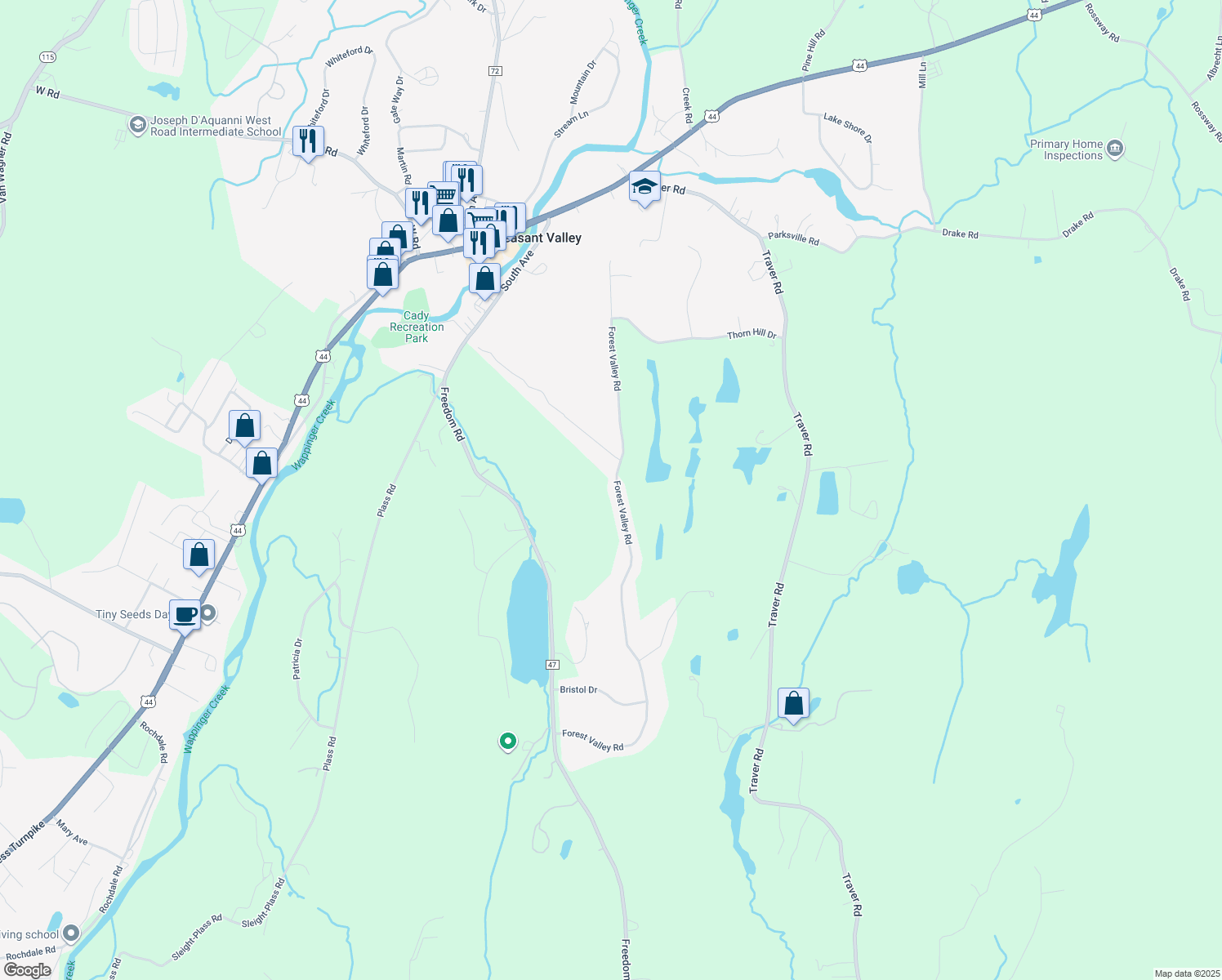 map of restaurants, bars, coffee shops, grocery stores, and more near 191 Forest Valley Road in Pleasant Valley