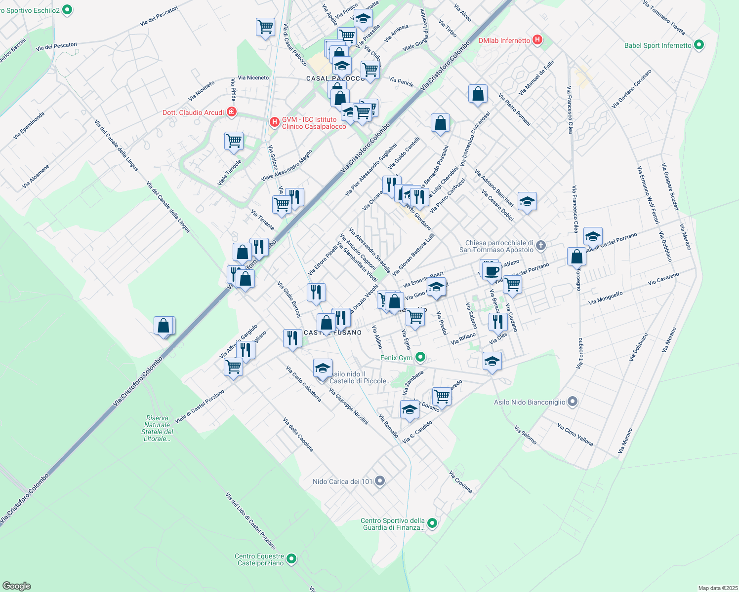 map of restaurants, bars, coffee shops, grocery stores, and more near 5 Via Alessandro Rolla in Città Metropolitana di Roma