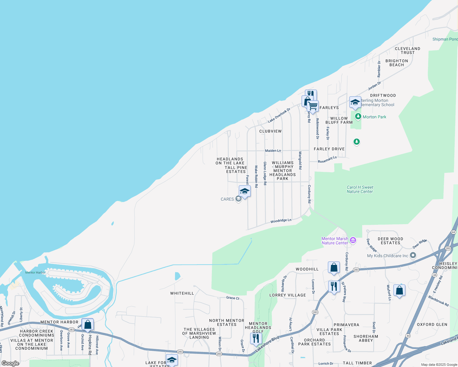 map of restaurants, bars, coffee shops, grocery stores, and more near 4967 Lakeview Dr in Mentor