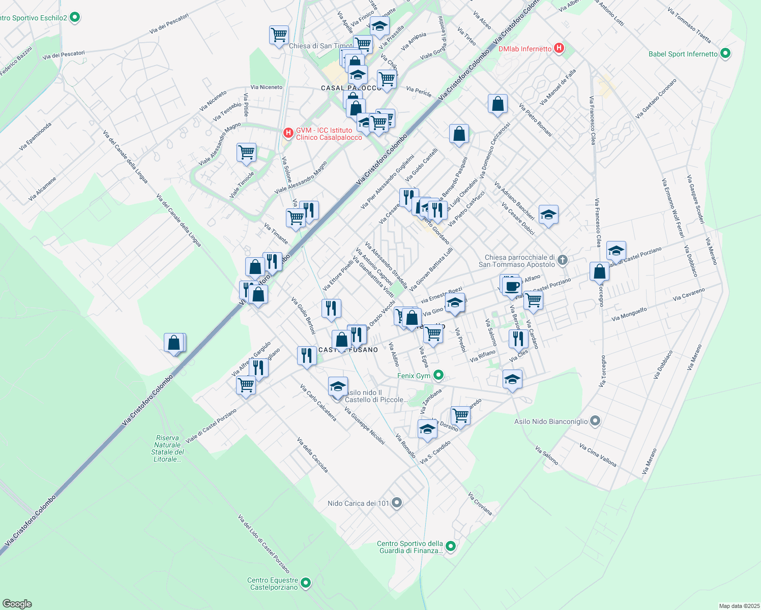 map of restaurants, bars, coffee shops, grocery stores, and more near 5 Via Alessandro Rolla in Città Metropolitana di Roma