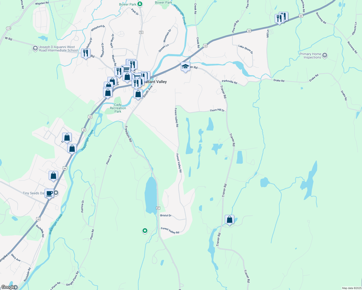 map of restaurants, bars, coffee shops, grocery stores, and more near 208 Forest Valley Road in Pleasant Valley