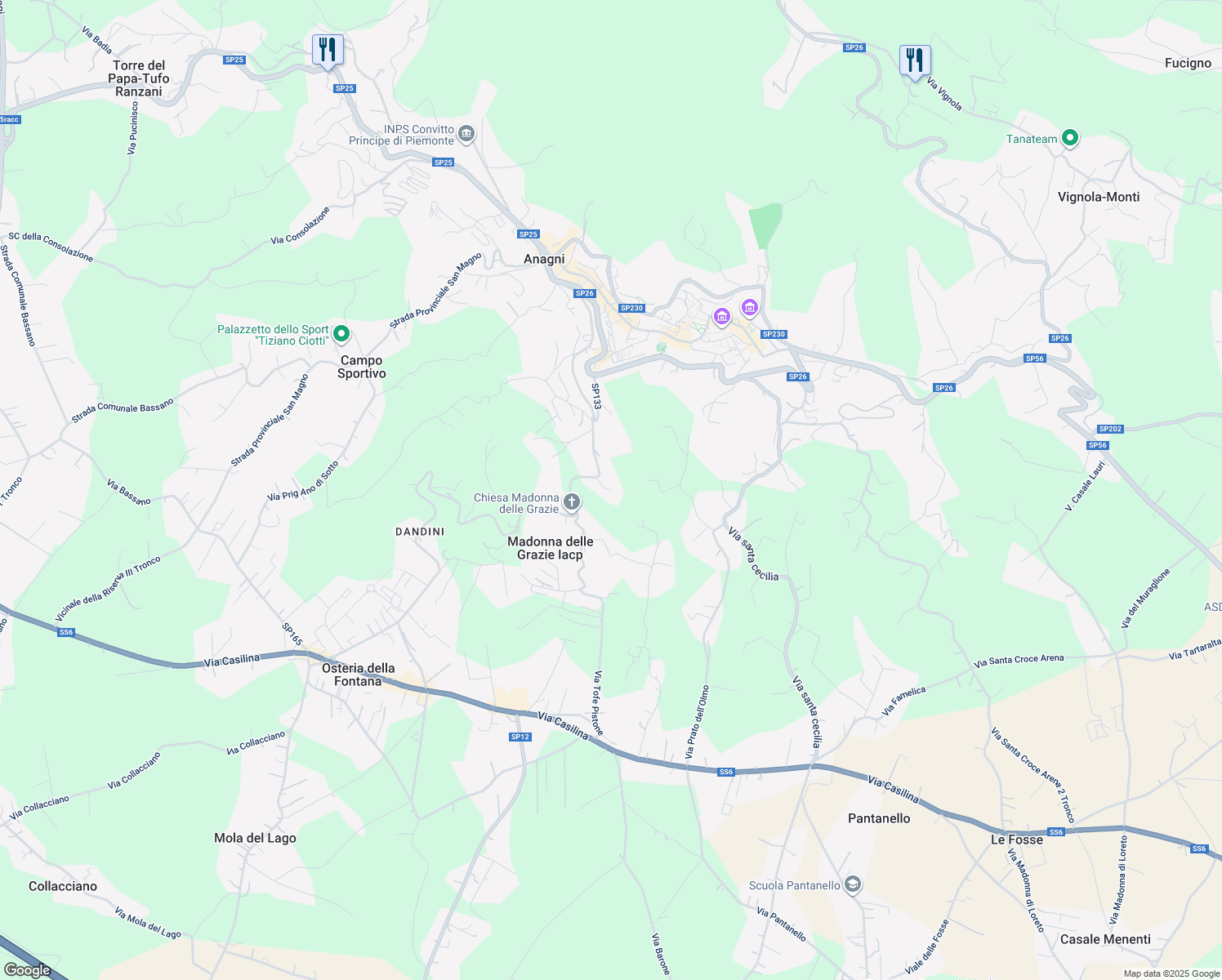 map of restaurants, bars, coffee shops, grocery stores, and more near 6 Via San Vincenzo in Anagni