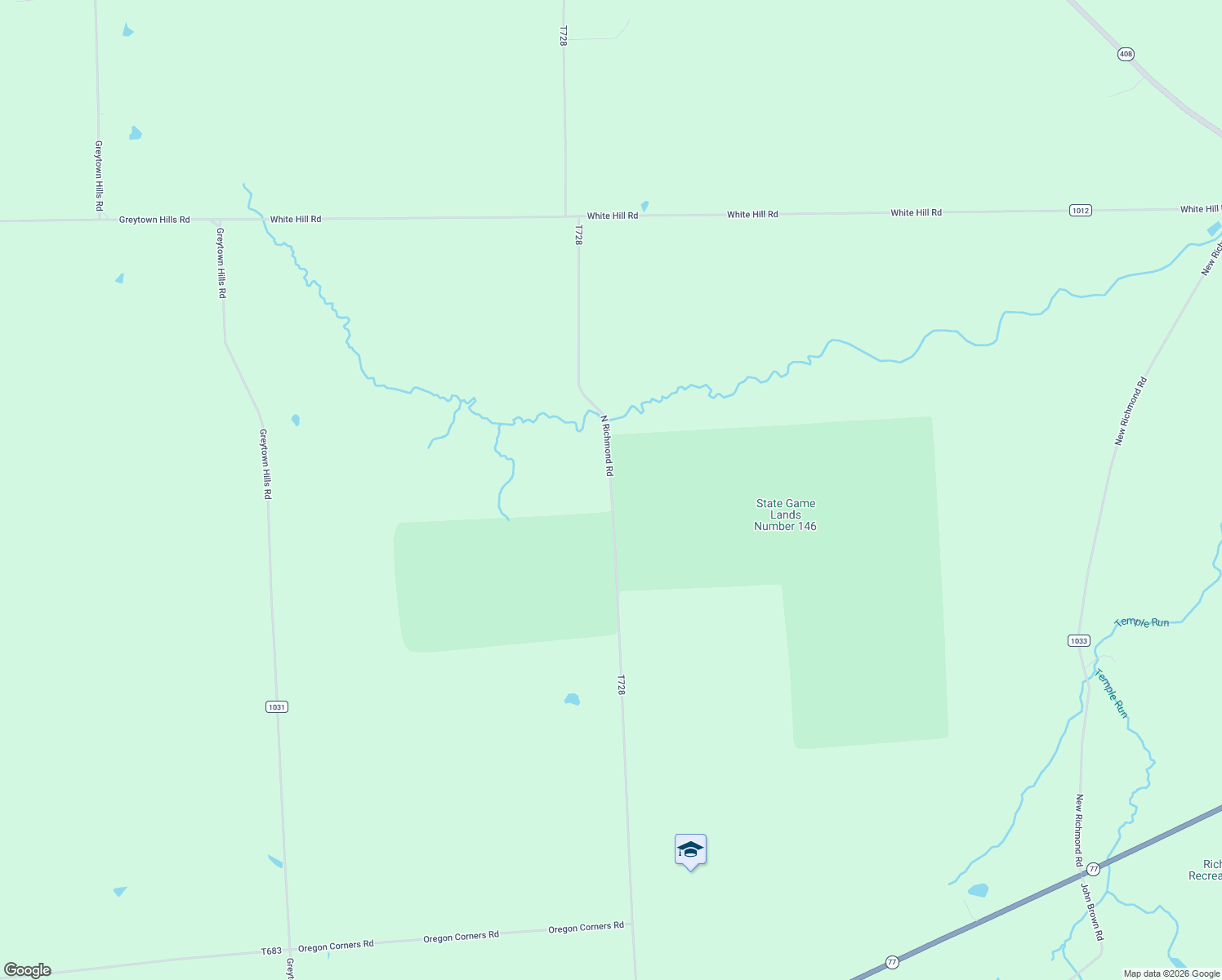 map of restaurants, bars, coffee shops, grocery stores, and more near North Richmond Road in Cambridge Springs