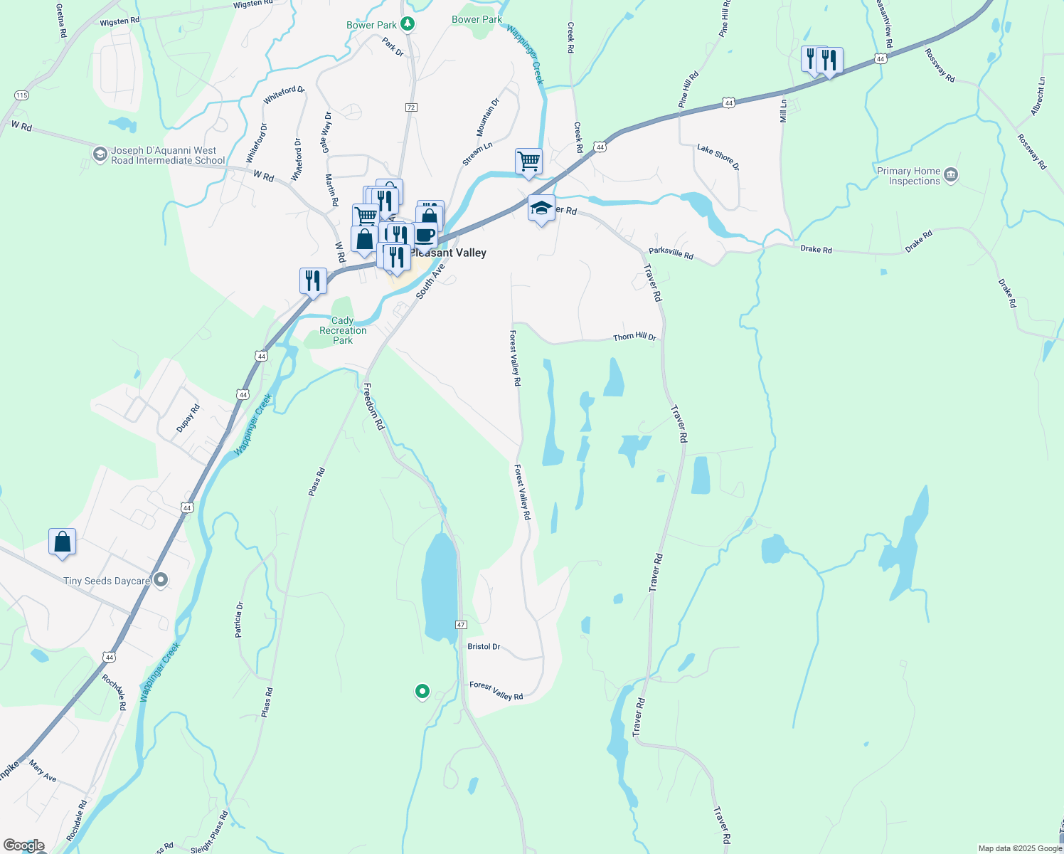 map of restaurants, bars, coffee shops, grocery stores, and more near 208 Forest Valley Road in Pleasant Valley