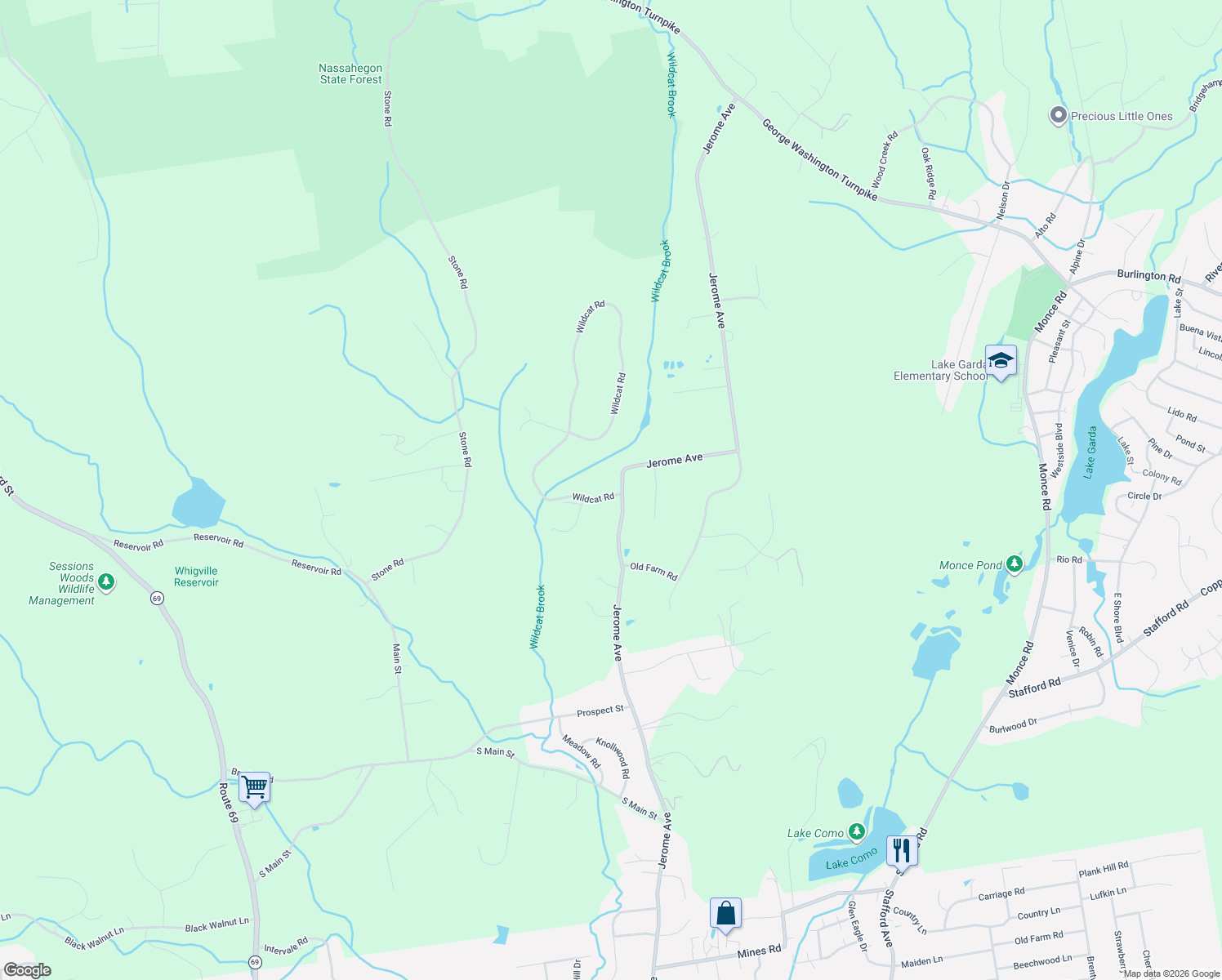 map of restaurants, bars, coffee shops, grocery stores, and more near 10 Wildcat Road in Burlington