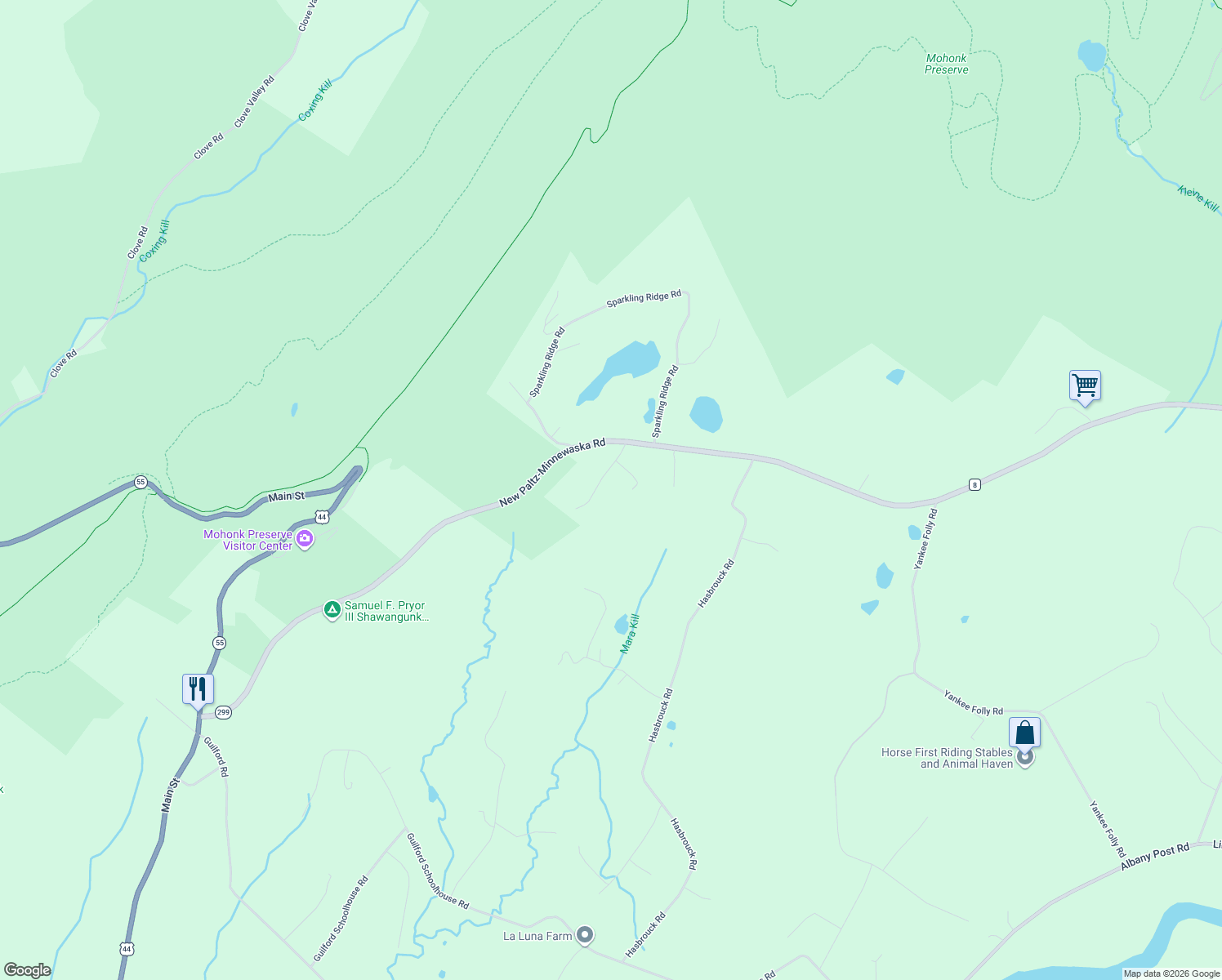 map of restaurants, bars, coffee shops, grocery stores, and more near 3 Durmo Rd in New Paltz