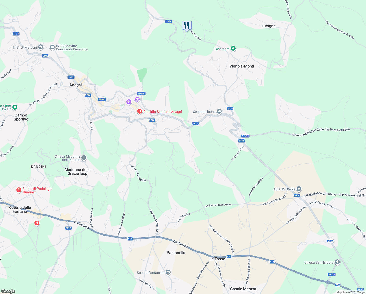 map of restaurants, bars, coffee shops, grocery stores, and more near 7 Via Rigliano in Provincia di Frosinone