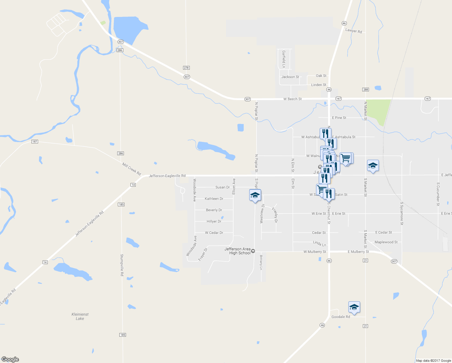 map of restaurants, bars, coffee shops, grocery stores, and more near 321 Susan Drive in Jefferson