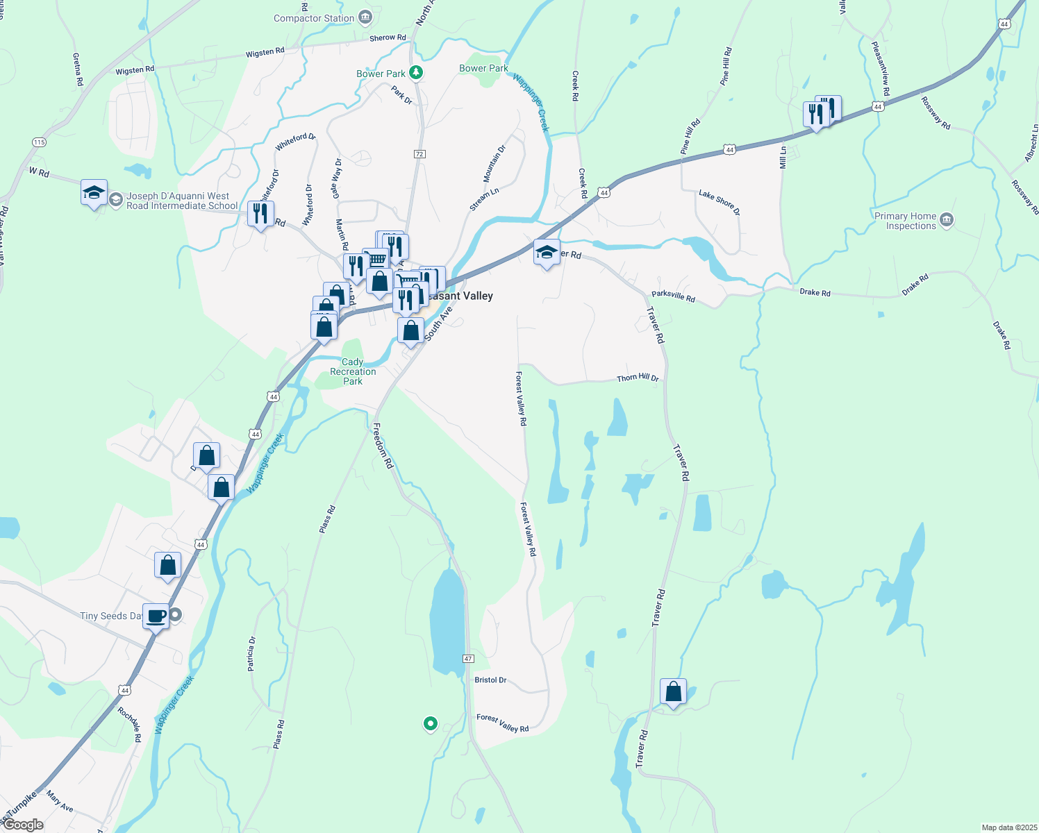 map of restaurants, bars, coffee shops, grocery stores, and more near 251 Forest Valley Road in Pleasant Valley
