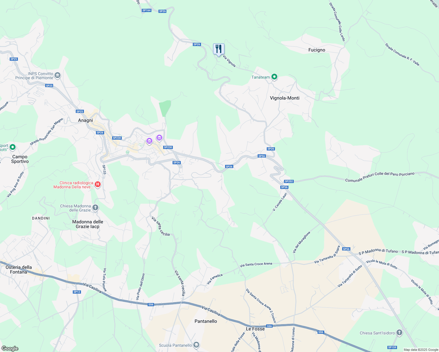 map of restaurants, bars, coffee shops, grocery stores, and more near 2 Via Della Castagnola in Anagni