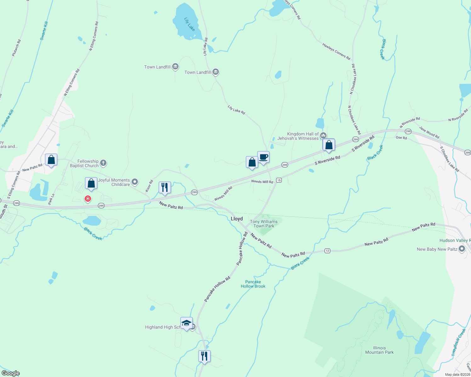 map of restaurants, bars, coffee shops, grocery stores, and more near 136 Weeds Mill Rd in Highland