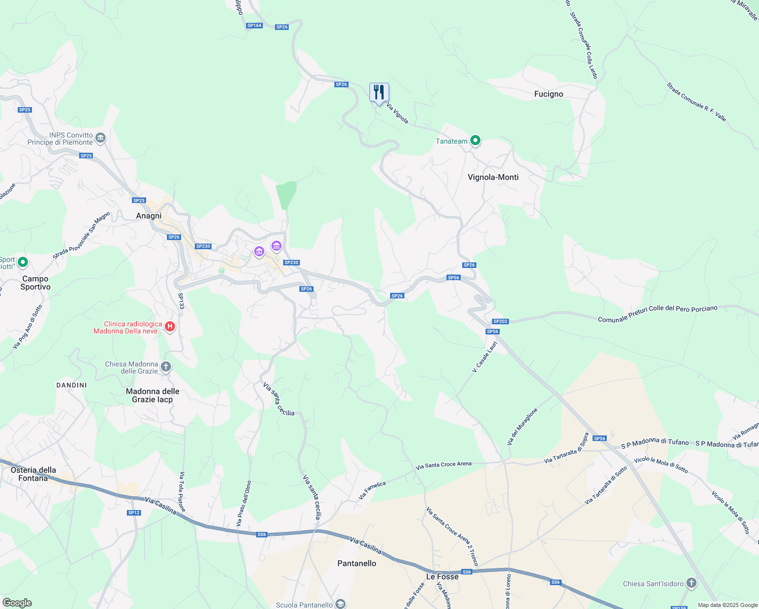 map of restaurants, bars, coffee shops, grocery stores, and more near 2 Via Della Castagnola in Anagni