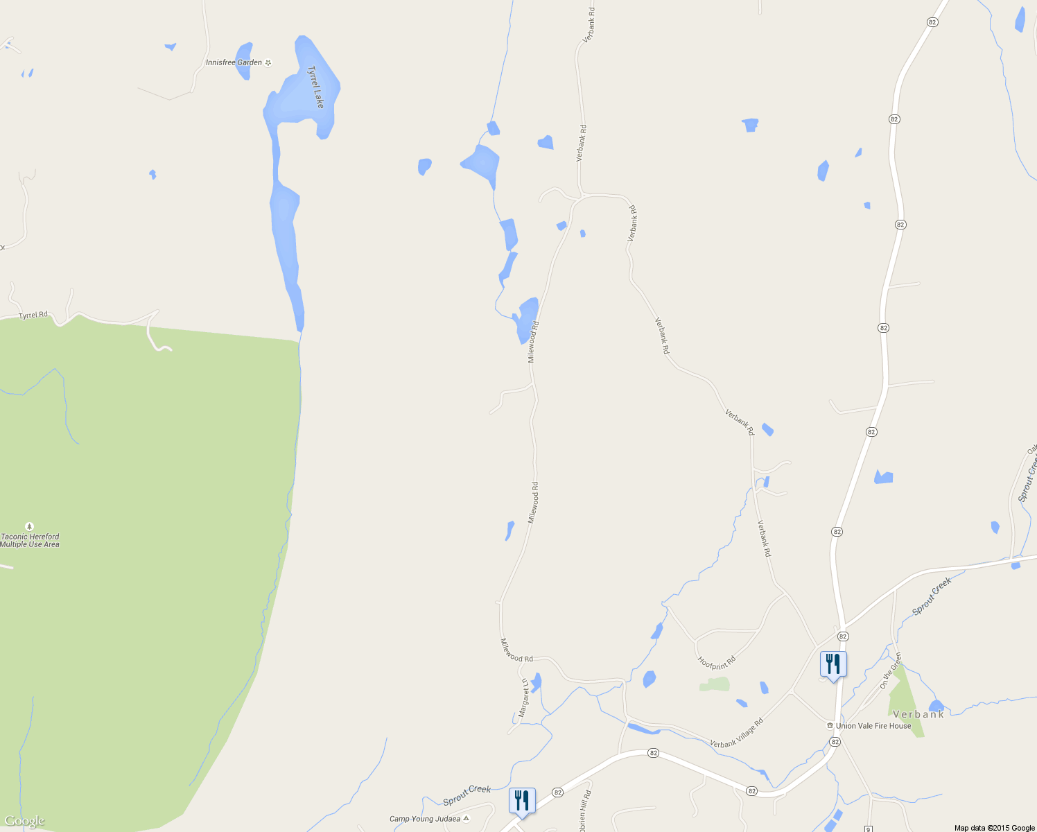 map of restaurants, bars, coffee shops, grocery stores, and more near 269 Milewood Road in Millbrook