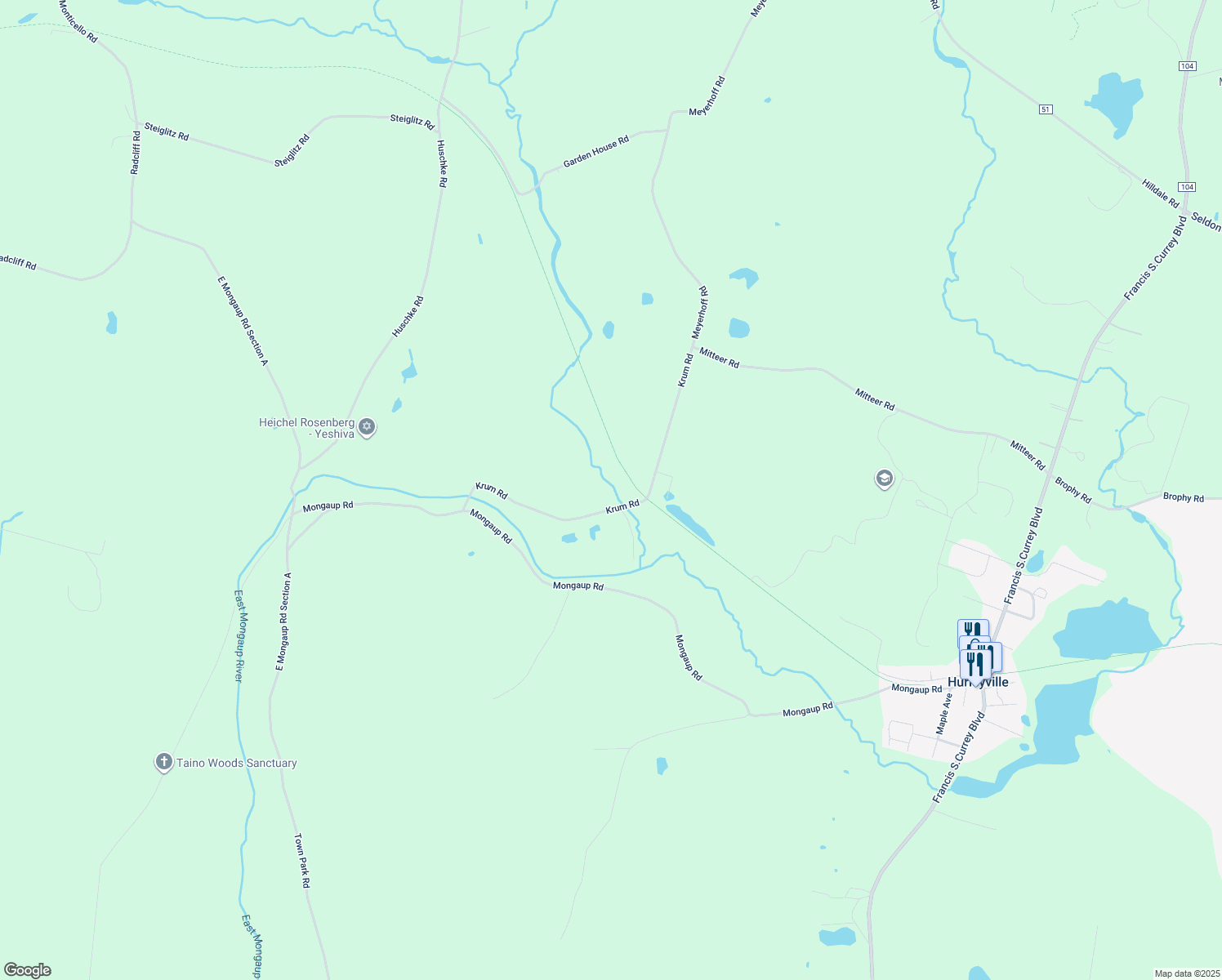 map of restaurants, bars, coffee shops, grocery stores, and more near 113 Krum Road in Hurleyville